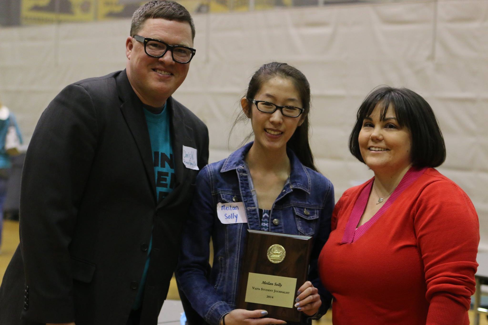 Virginia Association of Journalism Teachers and Advisers director, Chris Waugaman, Meilan Solly, and