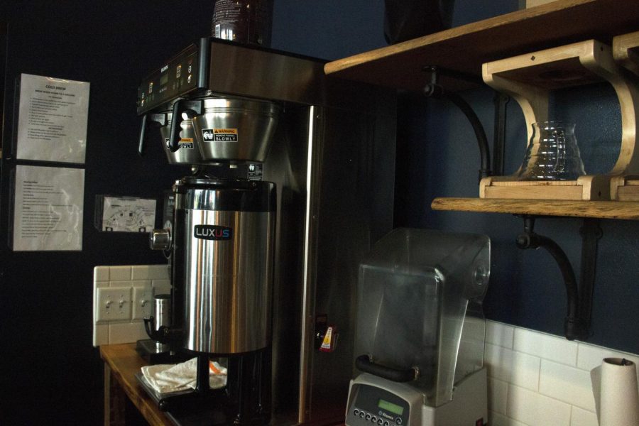 The coffee machines at Shenandoah Joe are located behind the bar so customers can watch their coffee being made.