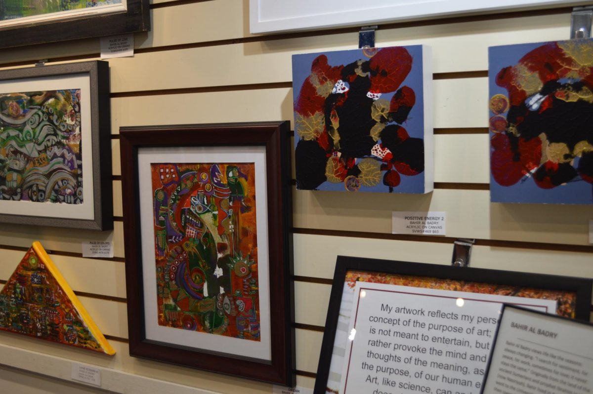 Unique and abstract paintings is a description of Bahir Al Badry’s artwork that is featured at Oasis arts and crafts gallery.