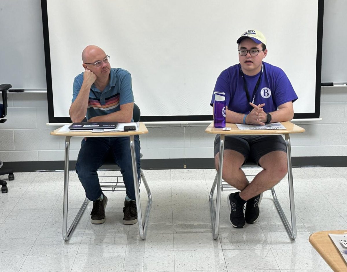 Students in Team Rags asked questions during a press conference with Brad Jenkins and Michael Russo, the general manager and Executive Editor of JMUs The Breeze.