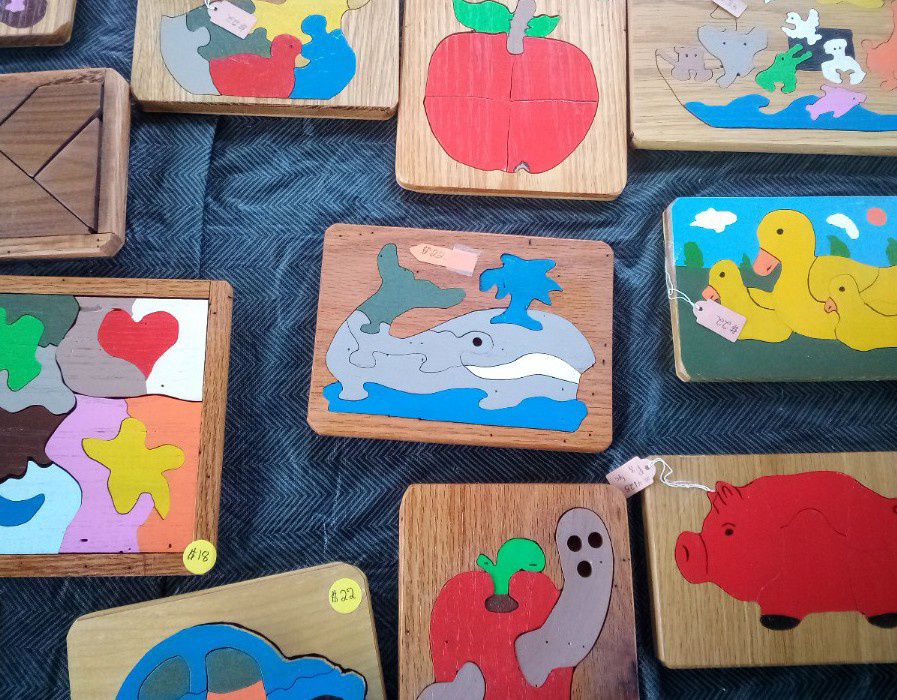 Handmade puzzles available for purchase